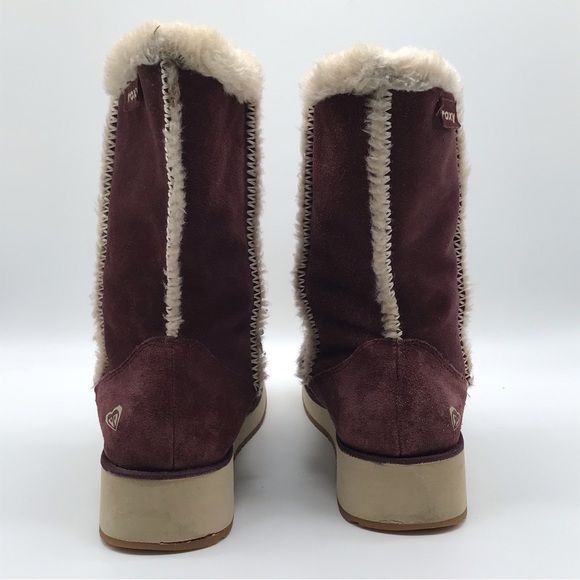 Y2k Roxy Idaho Maroon Leather Faux Fur Slip On Boots 2000's Women's Sz 8 Shoes - Picture 3 of 9